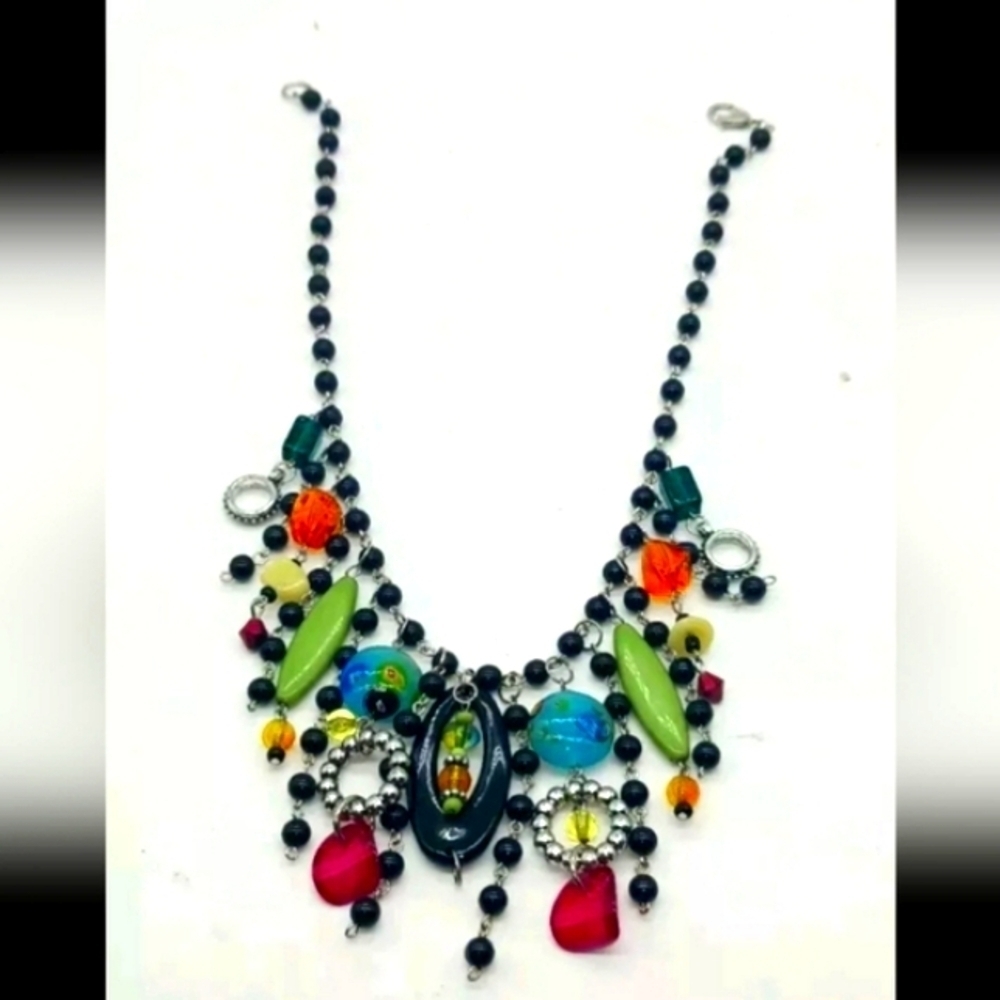 Multicolor Gemstone Style Cascading Dangle Statem… - image 1